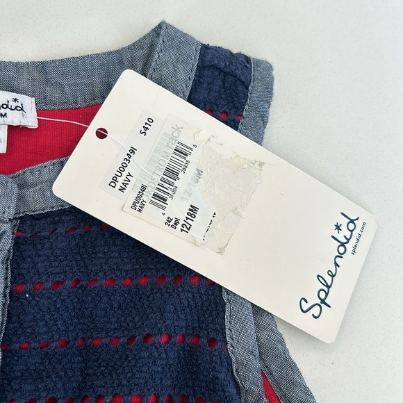 Splendid Blue Red Eyelet Dress Girls Baby Toddler 12/18 months July 4 NEW - Picture 3 of 6